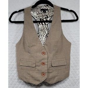 Star City Women's Racerback Vest Three Button Front Adjustable Waist Tan Size M